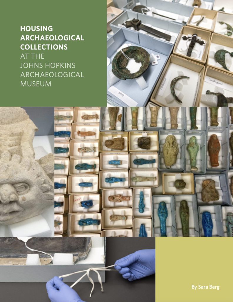 Photograph of the cover of an e-publication showing images of archaeological objects in custom-built archival housing. 